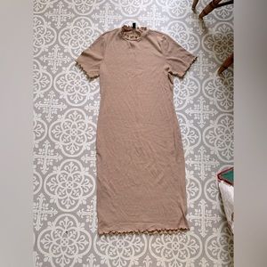 Tan lettuce edged midi dress